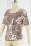 Casual Street Solid Sequins O Neck T-Shirts