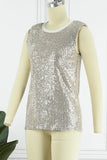 Solid Sequins O Neck Tank Tops