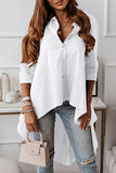 Casual Solid Buttons Asymmetrical Turndown Collar Tops