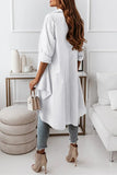 Casual Solid Buttons Asymmetrical Turndown Collar Tops