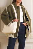 Casual British Style Solid Tassel Contrast Scarf Collar Outerwear