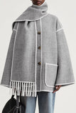 Casual British Style Solid Tassel Contrast Scarf Collar Outerwear