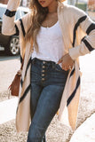 Casual Striped Patchwork Cardigan Collar Outerwear