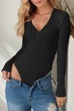 Sexy Solid Buttons V Neck Skinny Bodysuits