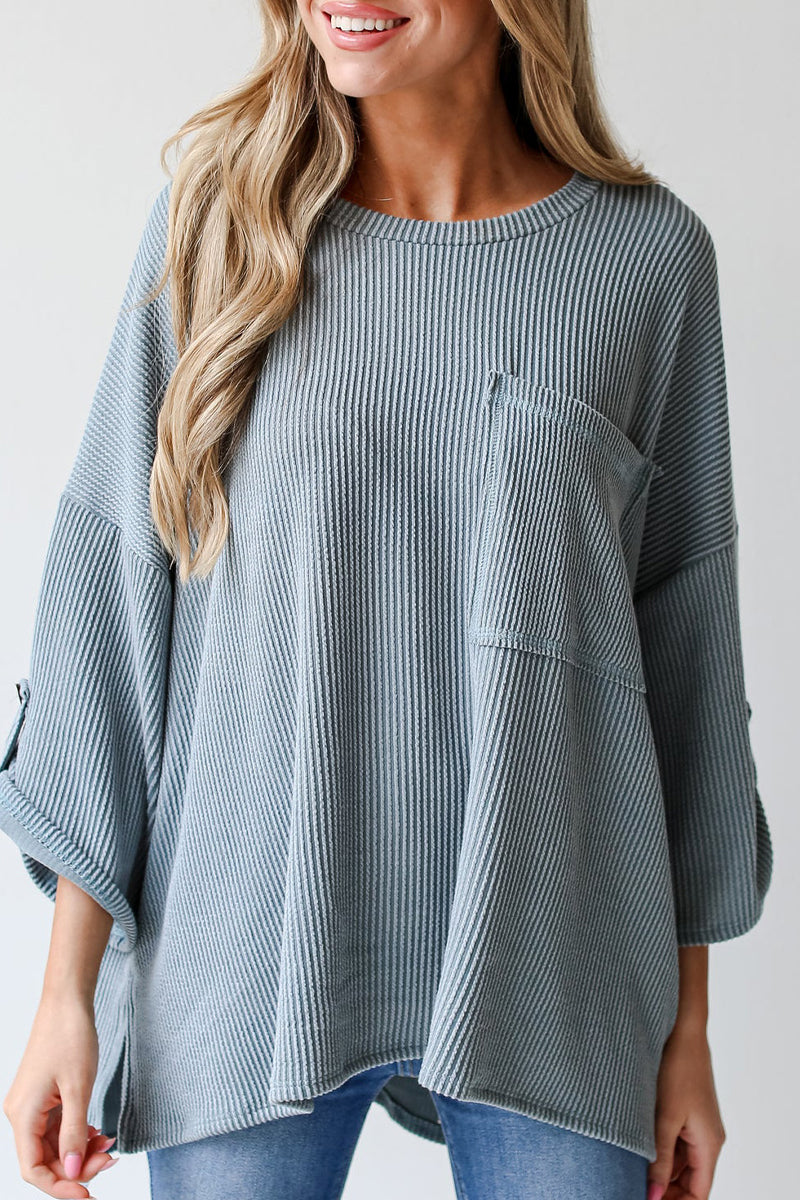 Casual Solid Pocket O Neck Tops