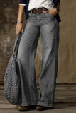 Casual Vintage Solid Make Old Without Belt High Waist Loose Denim Jeans(No Belt)