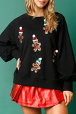 Casual Sweet Santa Claus Sequins Patch O Neck Tops
