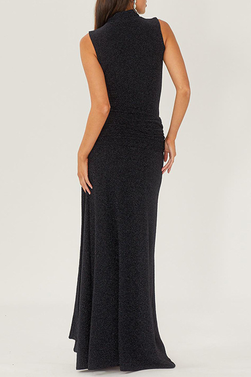 Elegant Solid Sequins Sequined Half A Turtleneck Sleeveless Dress Dresses