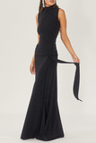 Elegant Solid Sequins Sequined Half A Turtleneck Sleeveless Dress Dresses