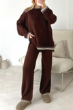 Casual Solid Patchwork O Neck Long Sleeve Two Pieces