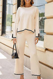 Casual Living Solid Weave O Neck Long Sleeve Two Pieces