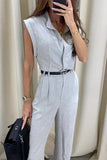 British Style Solid Pocket Mandarin Collar Sleeveless Two Pieces(No Belt)(3 Colors)