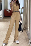 Casual British Style Solid Pocket Without Belt Mandarin Collar Sleeveless Two Pieces(No Belt)