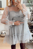 Sweet Cute Solid Patchwork Sequined O Neck Long Sleeve Dresses