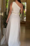 Elegant Solid Bandage Oblique Collar Sleeveless Two Pieces