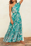 Bohemian Elegant Floral Frenulum Oblique Collar Printed Dress Dresses