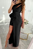 Celebrities Elegant Solid Fold Oblique Collar Evening Dress Dresses