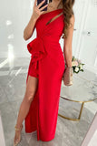 Celebrities Elegant Solid Fold Oblique Collar Evening Dress Dresses