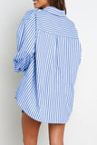 Casual Daily Striped Frenulum Turndown Collar Long Sleeve Two Pieces(4 Colors)