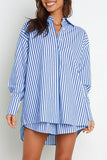 Casual Daily Striped Frenulum Turndown Collar Long Sleeve Two Pieces
