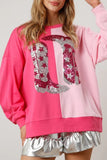 Casual Patchwork Embroidered Sequins Contrast O Neck Tops