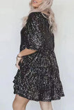 Casual Solid Sequins Sequined O Neck A Line Dresses(9 Colors)