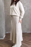Elegant Solid Fold O Neck Long Sleeve Two Pieces(3 Colors)