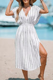 Casual Vacation Striped Slit V Neck Beach Dress Dresses