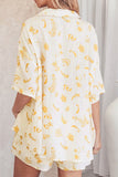 Casual Floral Pocket Turndown Collar Half Sleeve Two Pieces