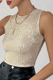 Sexy Solid Sequins O Neck Tops