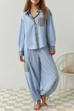 Casual Living Patchwork Basic Turndown Collar Long Sleeve Two Pieces