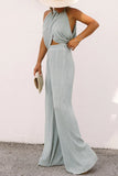 Casual Solid Asymmetrical Halter Sleeveless Two Pieces