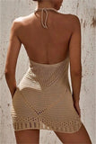 Sexy Solid Bandage Hollowed Out Backless Swimwears Cover Up