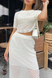 Celebrities Elegant Solid Hollowed Out O Neck Short Sleeve Two Pieces