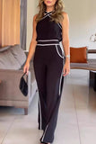 Casual British Style Solid Pocket Contrast Halter Sleeveless Two Pieces