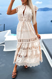 Casual Solid Patchwork Buttons O Neck Long Dresses