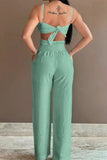 Sexy Solid Hollowed Out Pocket Flowers Regular Jumpsuits