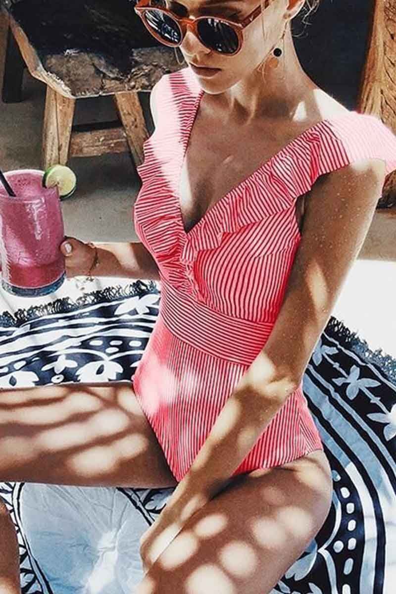 Chicindress Ruffled Striped One-Piece Swimsuit (3 Colors)