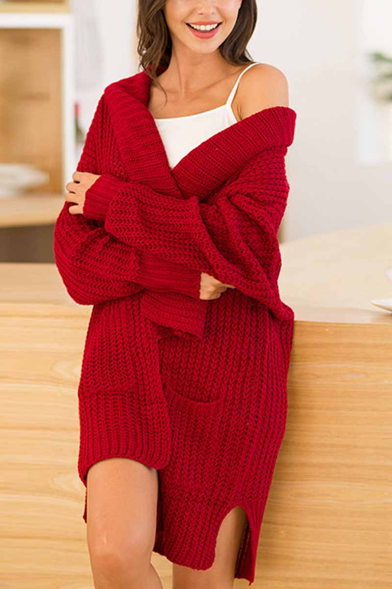 Chicindress Knitted Red Long Sweater Coat