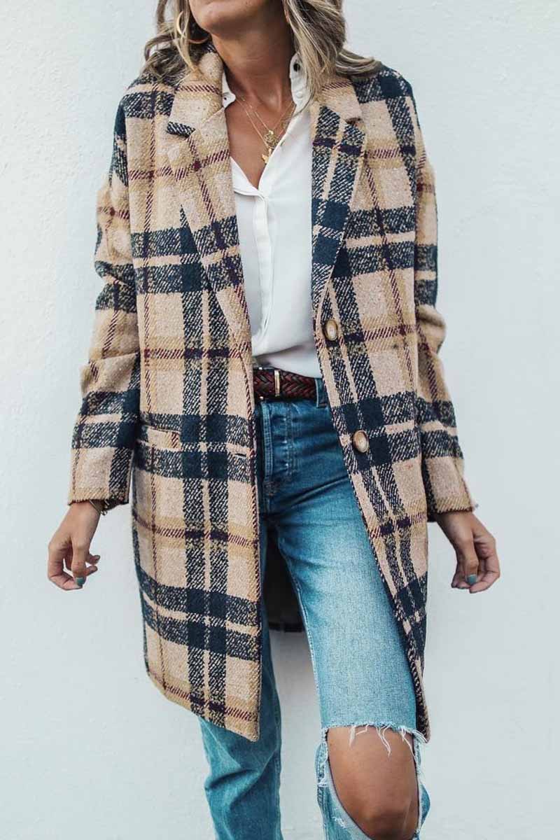 Chicindress Plaid Contrast Windproof Coat