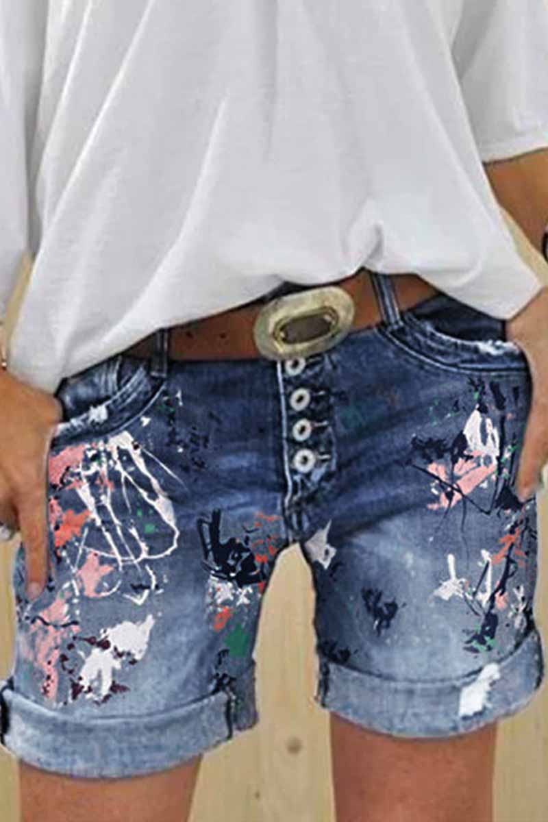 Chicindress Washed Printed Casual Jeans