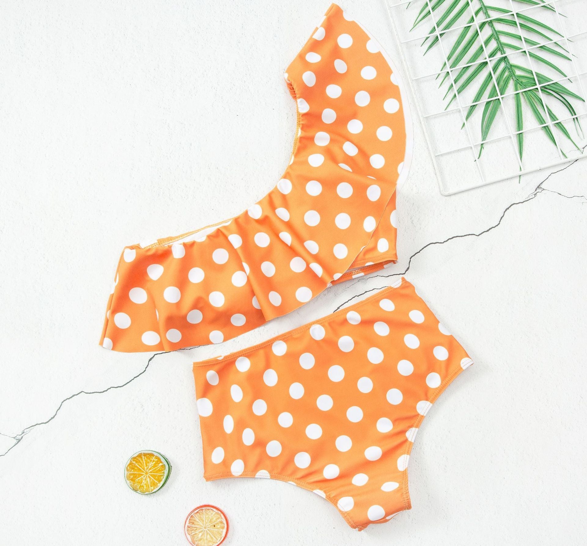 Chicindress Two-Piece Ruffled High-Waisted Polka-Dot Swimsuit
