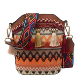 Fashion Patchwork Ethnic Print Tassel Design Crossbody Bag