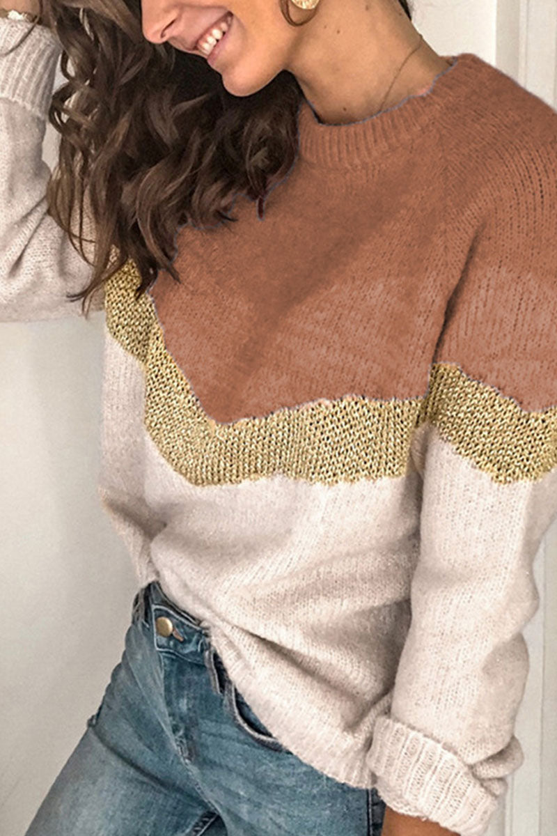 Fashion Street Patchwork O Neck Sweaters(5 Colors)
