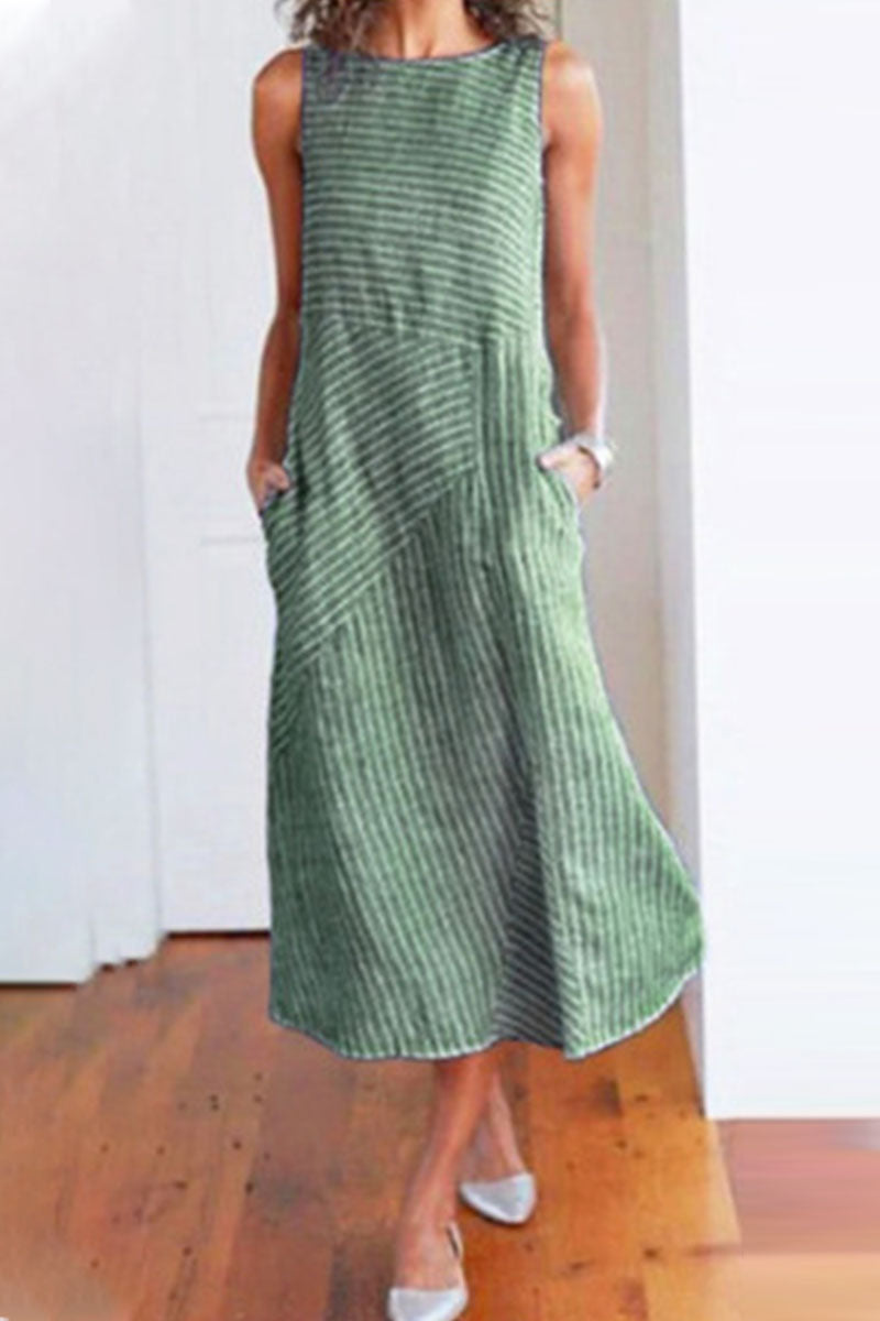 Fashion Street Striped O Neck Sleeveless Dresses(6 Colors)
