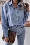 Casual Striped Solid Turndown Collar Blouses