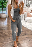 Street Print Solid Ripped Patchwork Buttons Off the Shoulder Regular Jumpsuits(4 Colors)