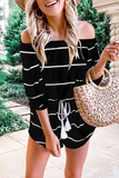 Casual Striped Frenulum Off the Shoulder Loose Rompers
