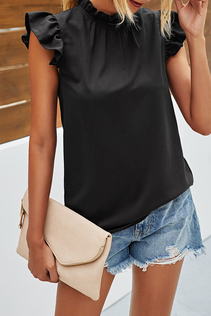 Fashion Street Solid Split Joint O Neck Tops(3 Colors)