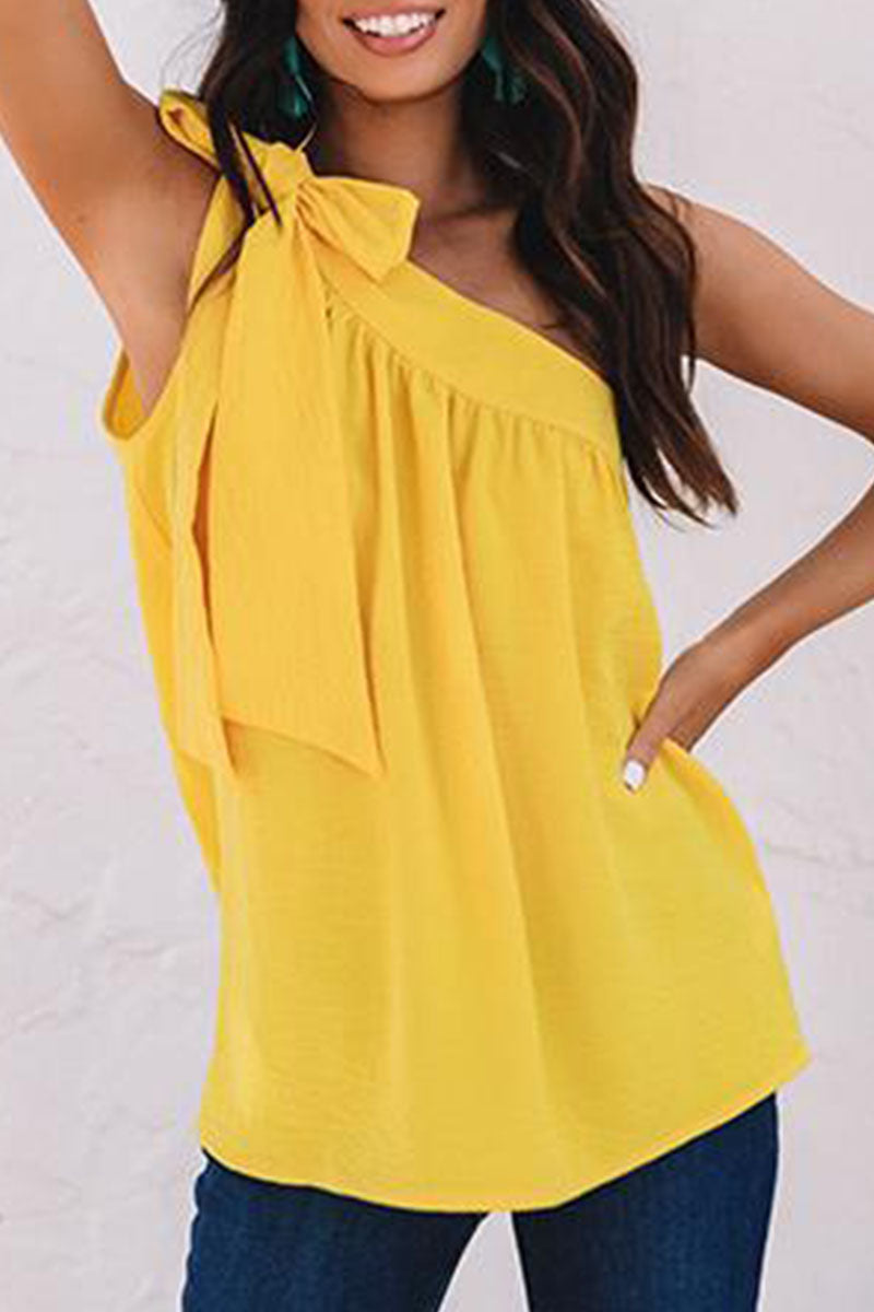 Fashion Sweet Solid One Shoulder Tops(5 Colors)